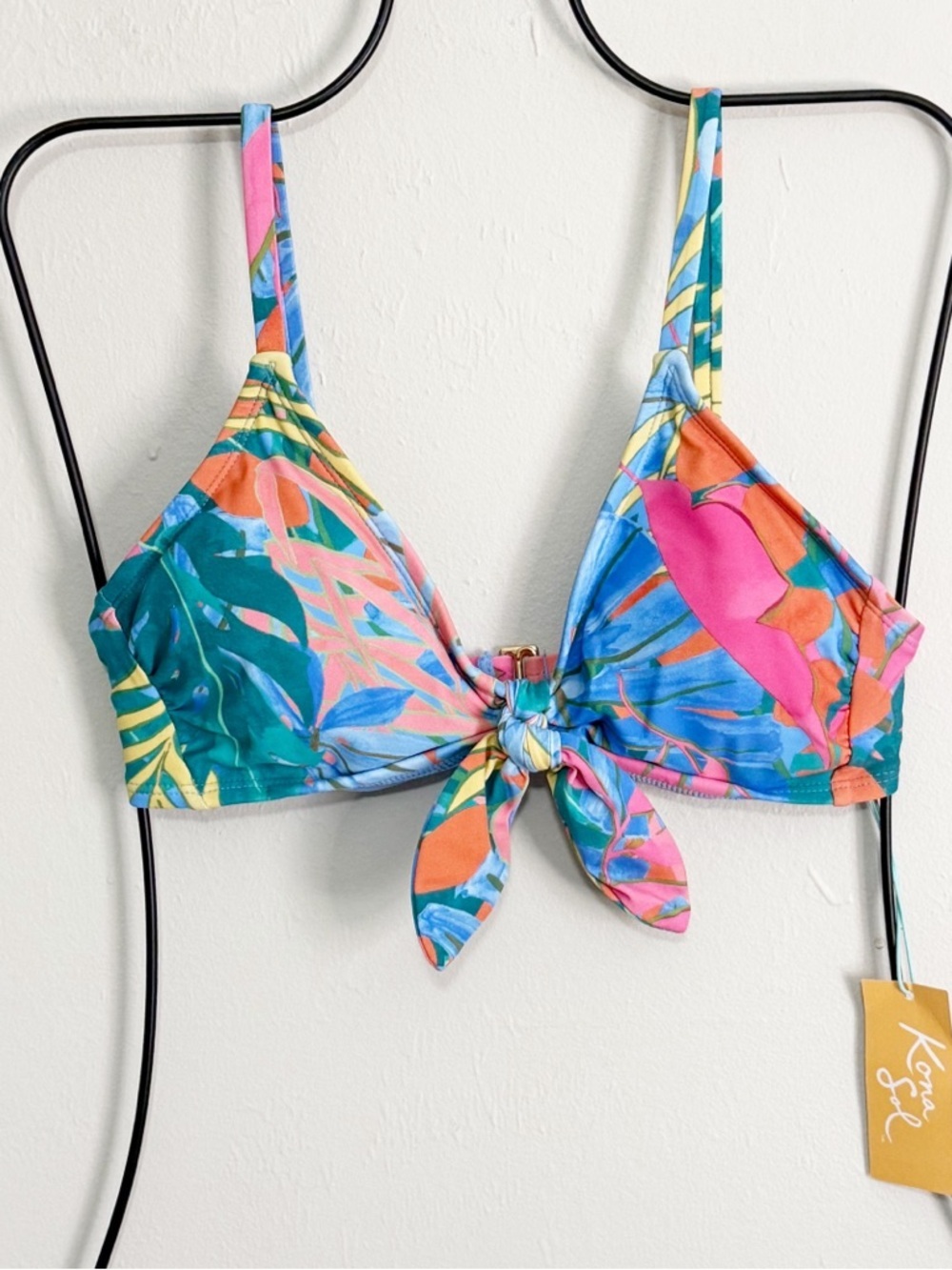 New KONA SOL Women’s Blue Multi Tropical Floral Padded Bikini Top Size Small